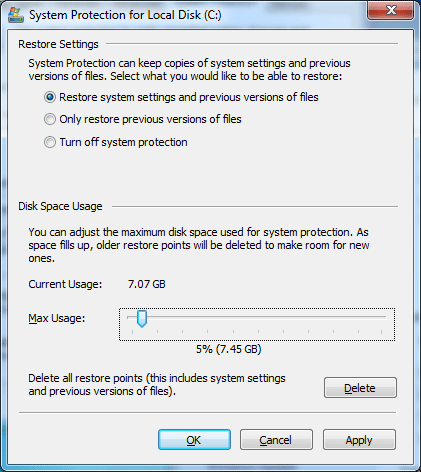 System Protection Configuration